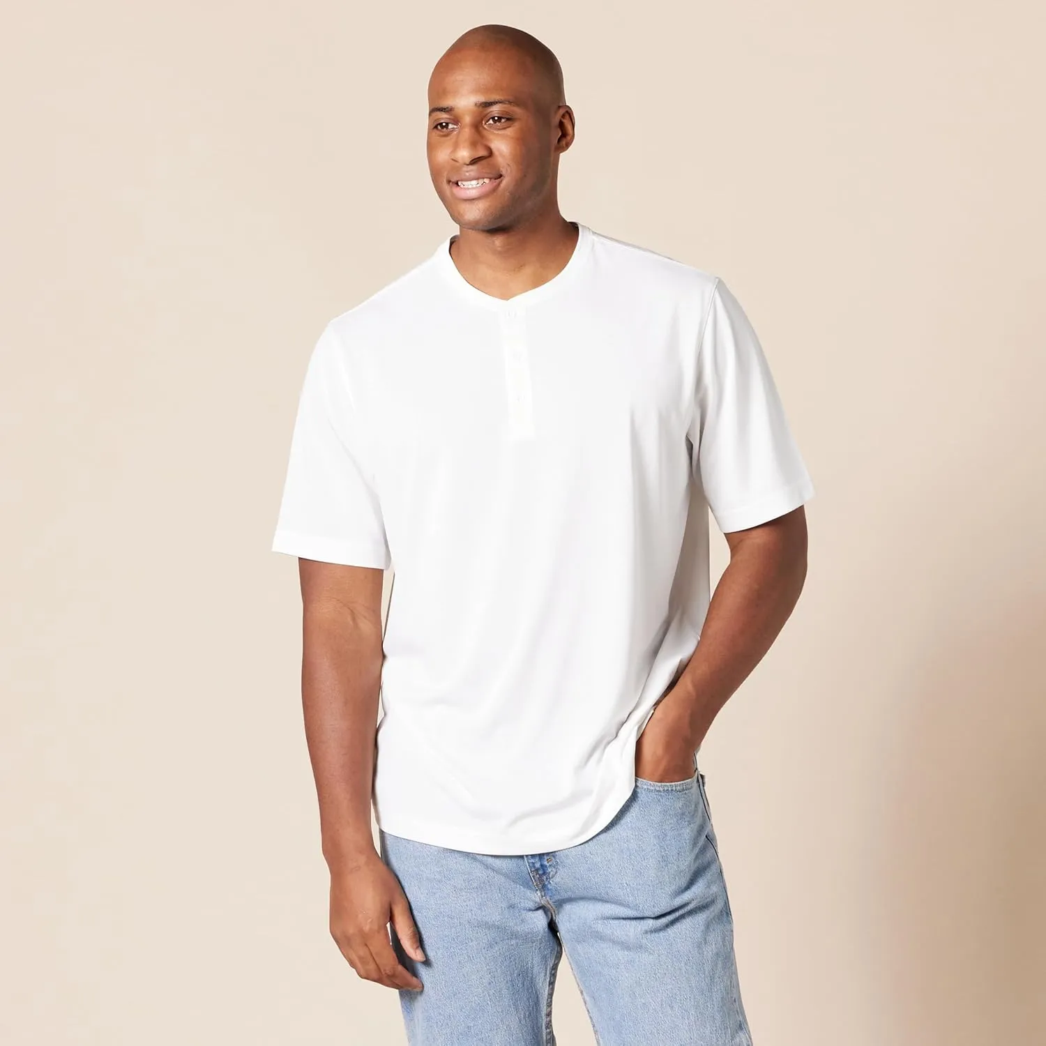 Amazon Essentials Henley Shirts for Men, Short Sleeve, Quick-Dry Jersey, Regular-Fit, 2-Pack