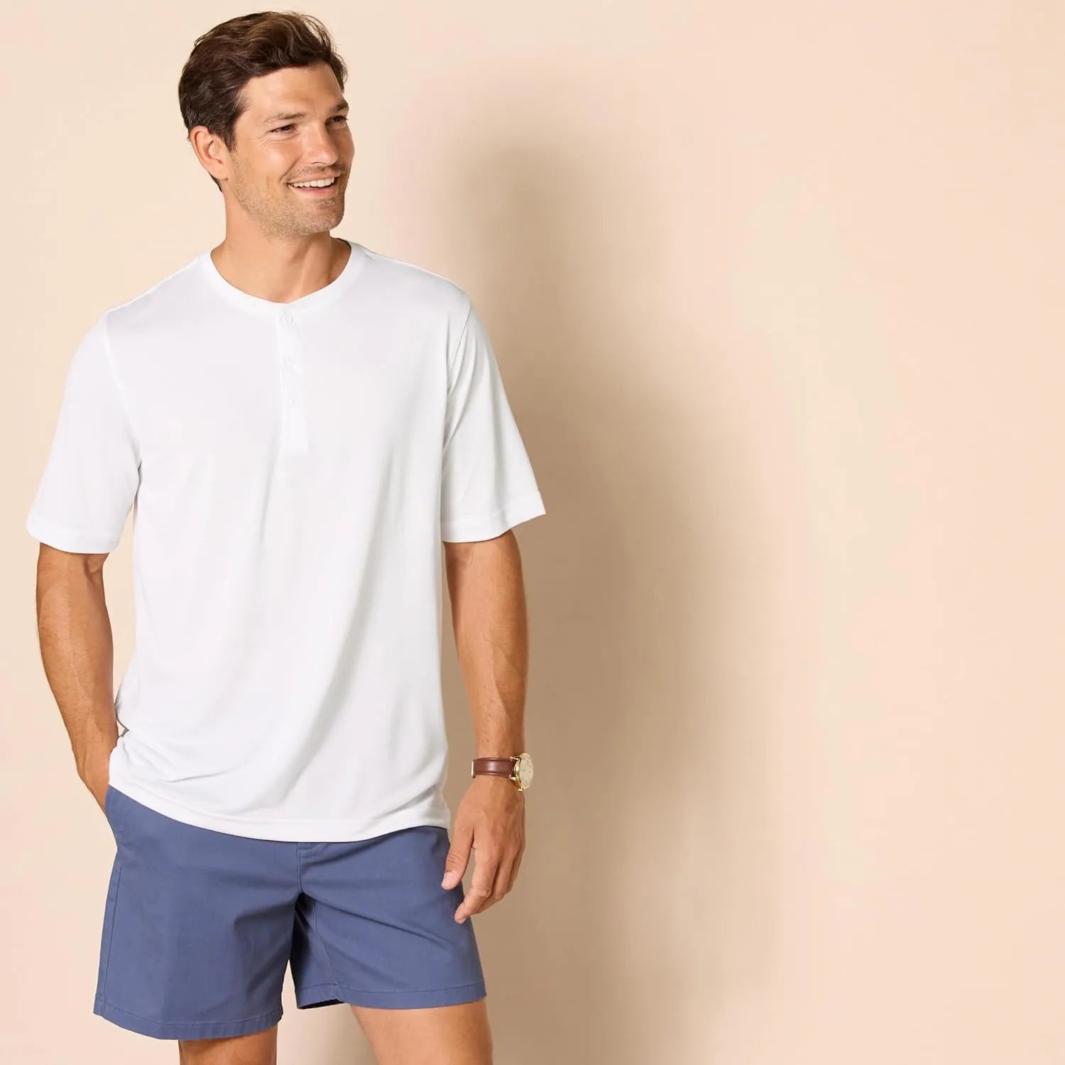 Amazon Essentials Henley Shirts for Men, Short Sleeve, Quick-Dry Jersey, Regular-Fit, 2-Pack