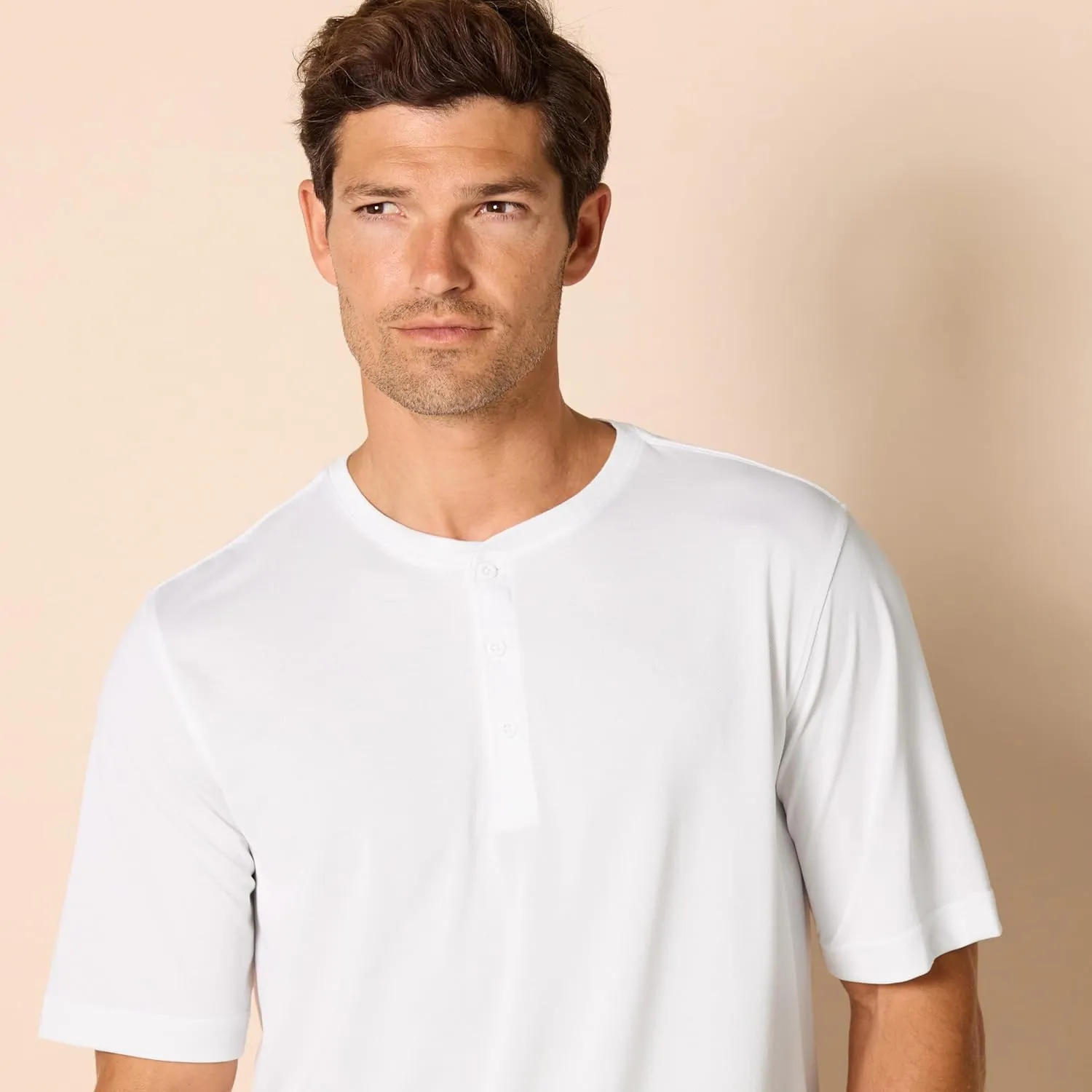 Amazon Essentials Henley Shirts for Men, Short Sleeve, Quick-Dry Jersey, Regular-Fit, 2-Pack