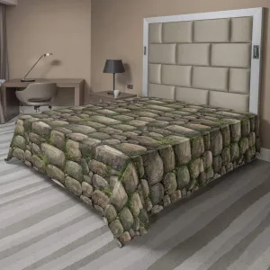 Ambesonne Nature Flat Sheet, Stones Covered with Moss Rock Formation Forest Peaceful Meditation Theme, Soft Comfortable Top Sheet Decorative Bedding 1 Piece, King Size, Dark Taupe Fern Green