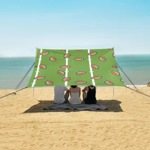 American Football Pattern Beach Canopy Tent Anti-UV & Wind Resistant, Hand Drawing Doodle Camping Sun Shelter Easy Setup Portable,Outdoor Shade Tents with Sandbags,Sand Shovels,Ground Pegs & Sta