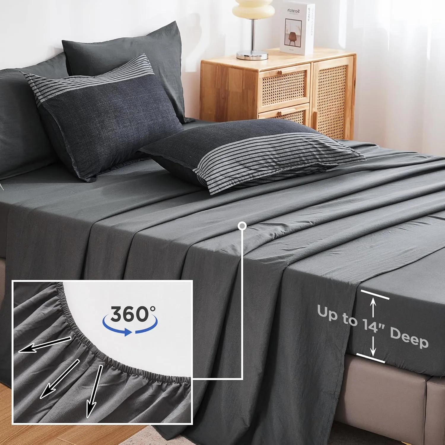 Andency Full Bed in a Bag 7 Pieces Comforter Set - Black White Grey Striped Lightweight Fully Microfiber Breathable All Season Bedding Set with Comforter, Fitted & Flat Sheet, Pillowcases & Shams