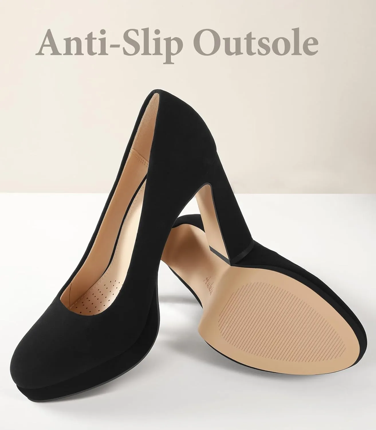 Ankis Platform Heels Women’s Pumps Black White Nude Closed Toe Chunky Heel Shoes