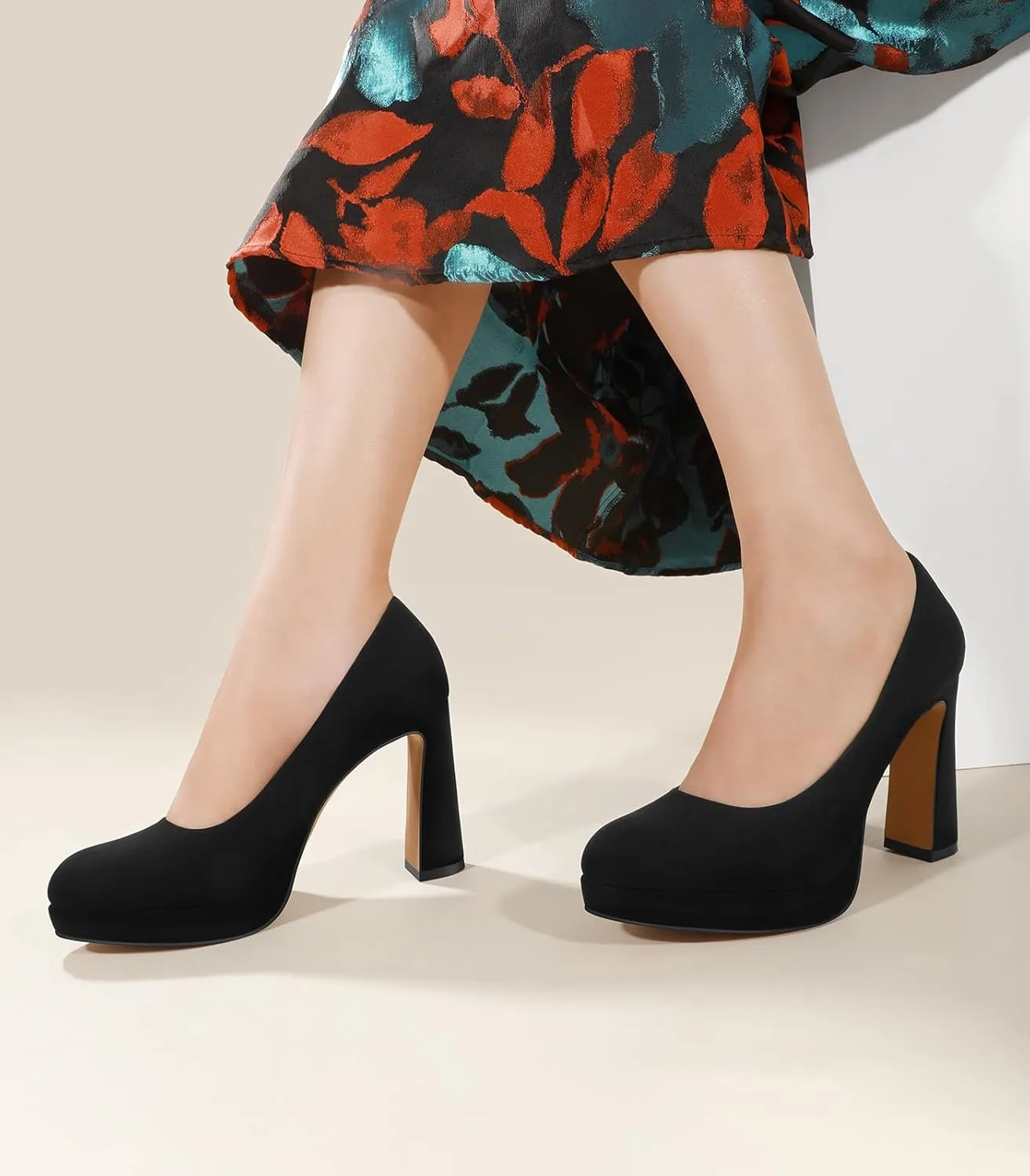 Ankis Platform Heels Women’s Pumps Black White Nude Closed Toe Chunky Heel Shoes