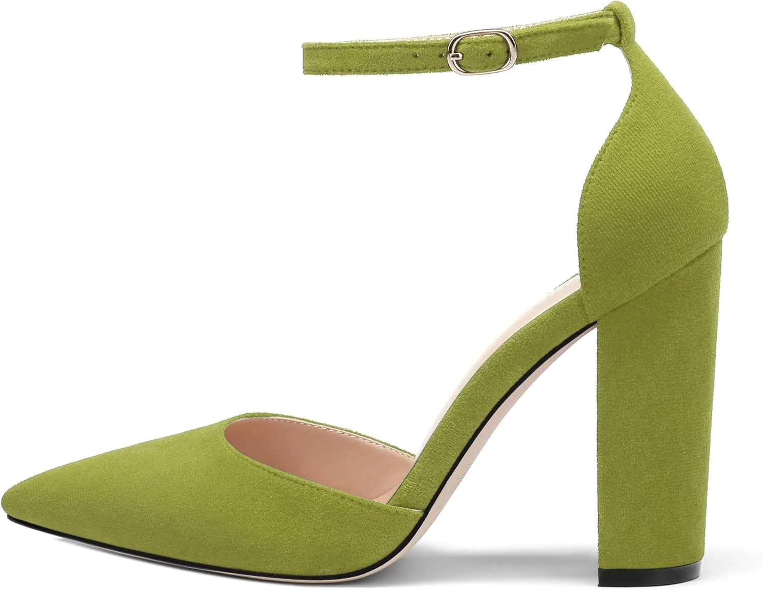 Ankle Strap Heels for Women,Chunky Block Closed Pointed Toe Pumps,Dress Wedding Party Shoes 3 Inch