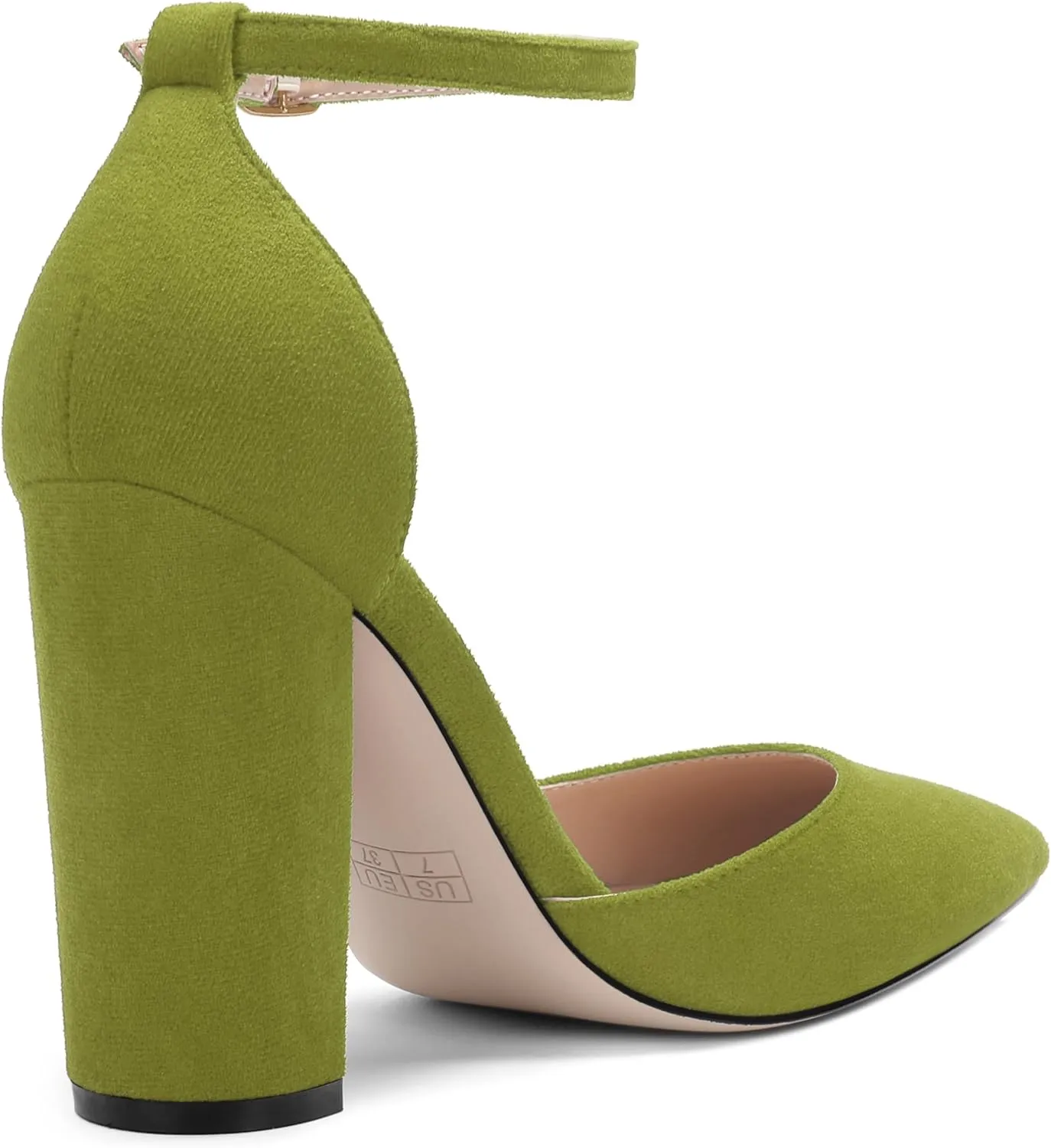 Ankle Strap Heels for Women,Chunky Block Closed Pointed Toe Pumps,Dress Wedding Party Shoes 3 Inch