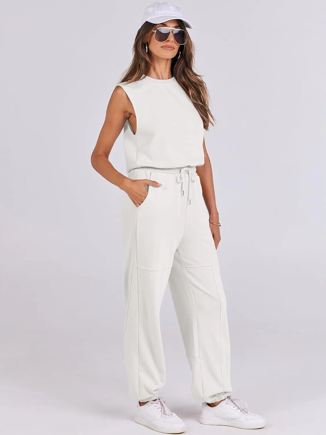 ANRABESS Jumpsuits for Women Casual Summer Sleeveless 2025 Romper One Piece Outfit Active Workout Lounge Jumpsuits Pockets