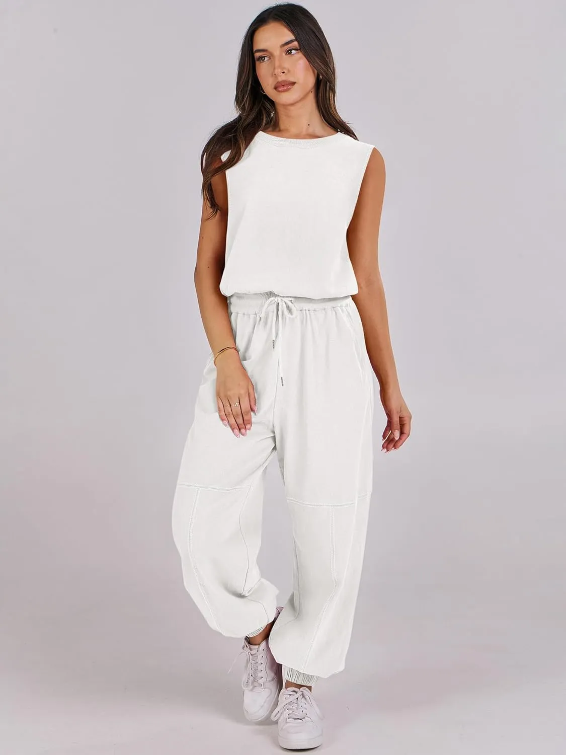 ANRABESS Jumpsuits for Women Casual Summer Sleeveless 2025 Romper One Piece Outfit Active Workout Lounge Jumpsuits Pockets