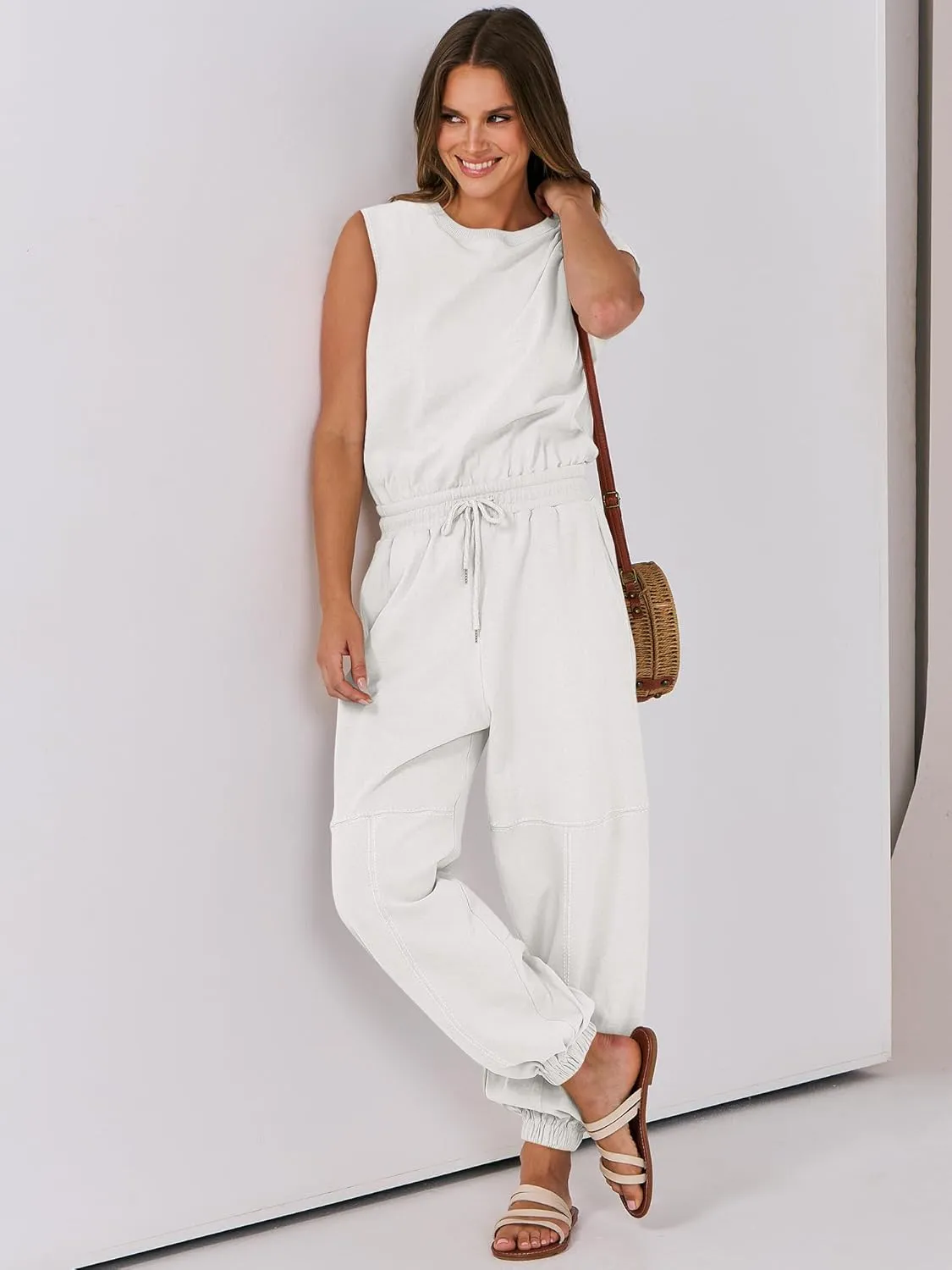 ANRABESS Jumpsuits for Women Casual Summer Sleeveless 2025 Romper One Piece Outfit Active Workout Lounge Jumpsuits Pockets