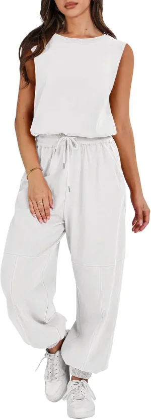 ANRABESS Jumpsuits for Women Casual Summer Sleeveless 2025 Romper One Piece Outfit Active Workout Lounge Jumpsuits Pockets