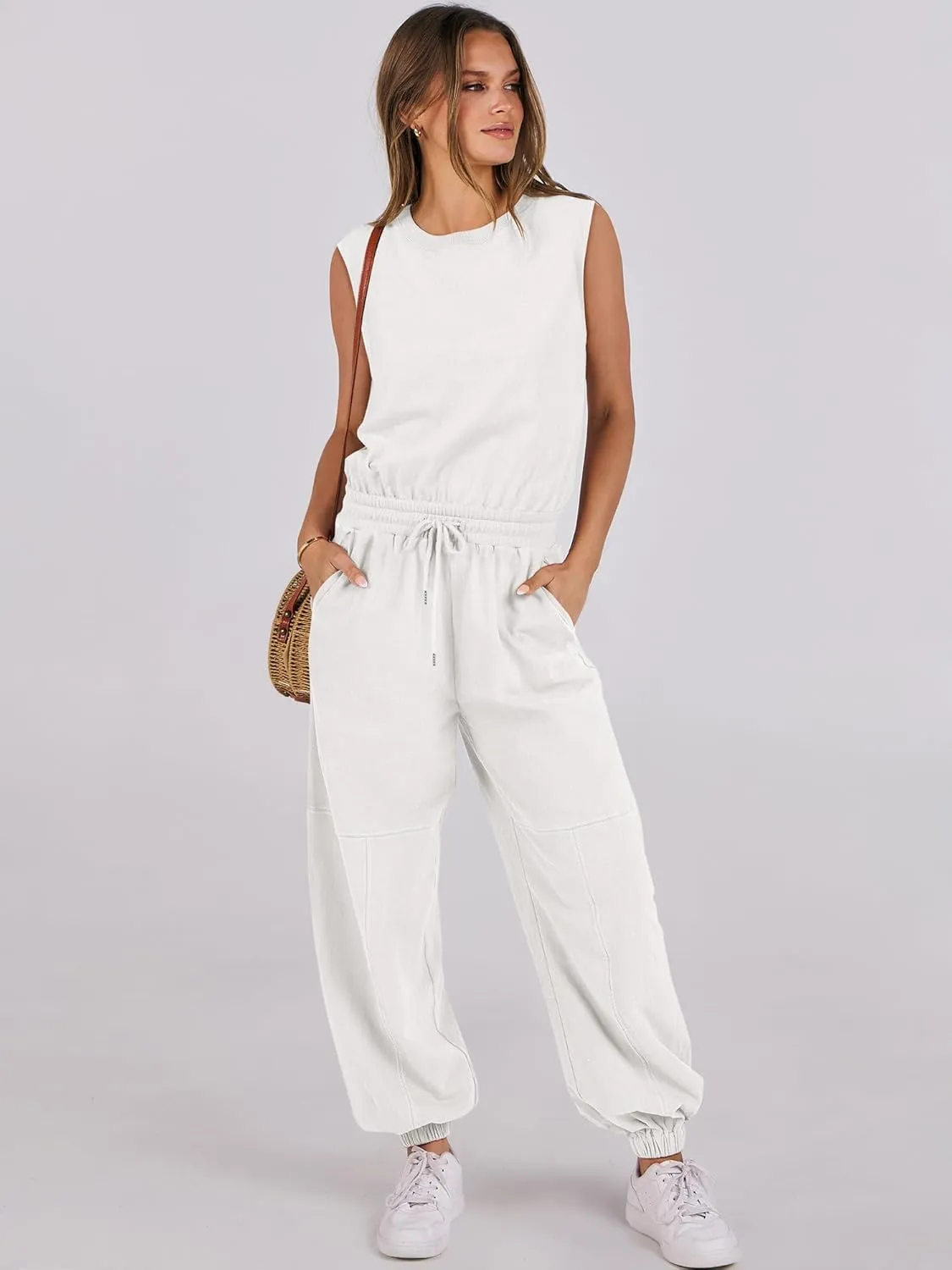 ANRABESS Jumpsuits for Women Casual Summer Sleeveless 2025 Romper One Piece Outfit Active Workout Lounge Jumpsuits Pockets