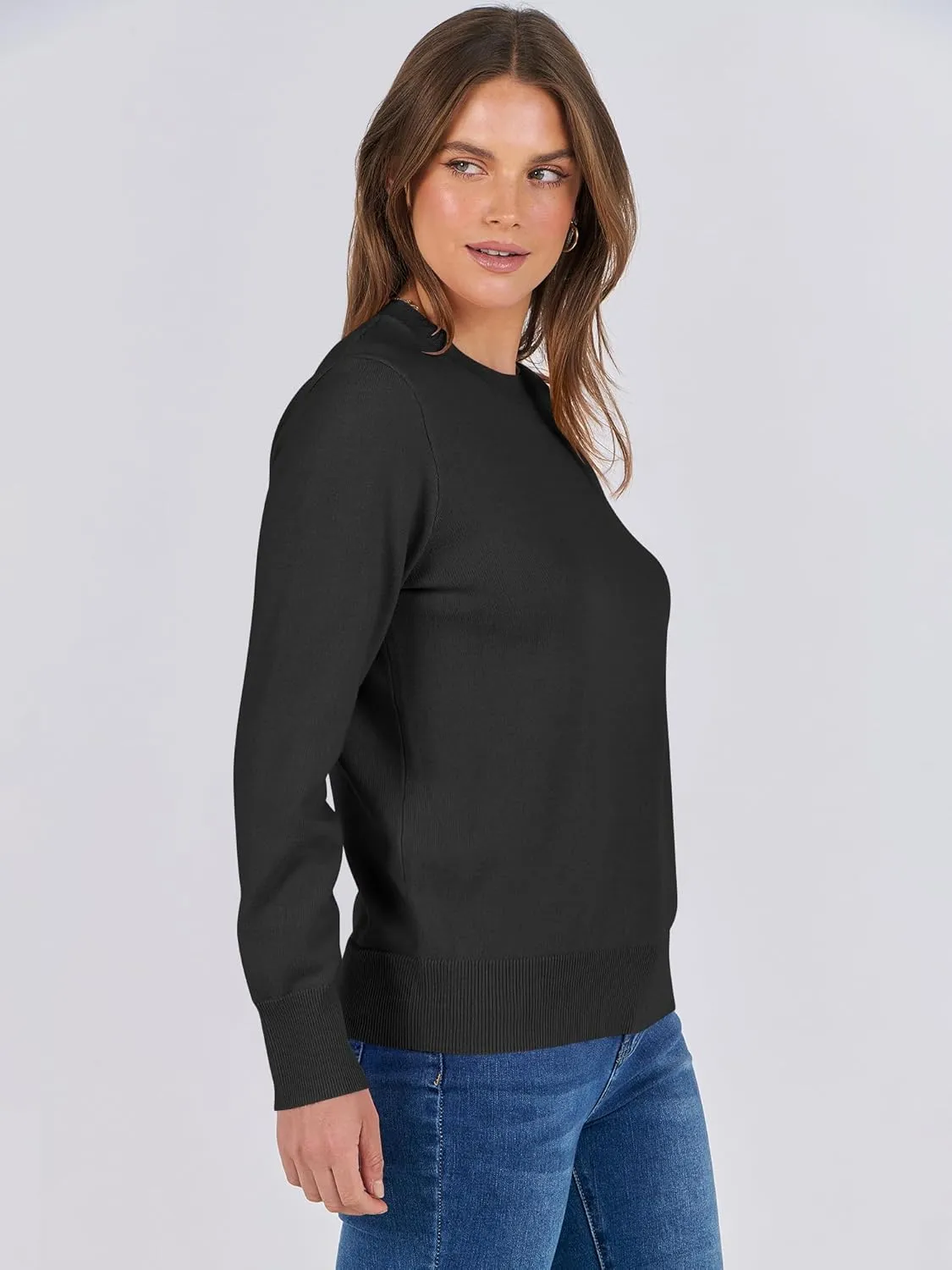 ANRABESS Women's Long Sleeve Crewneck Classic 2025 Fall Soft Loose Fit Basic Pullover Sweaters Top