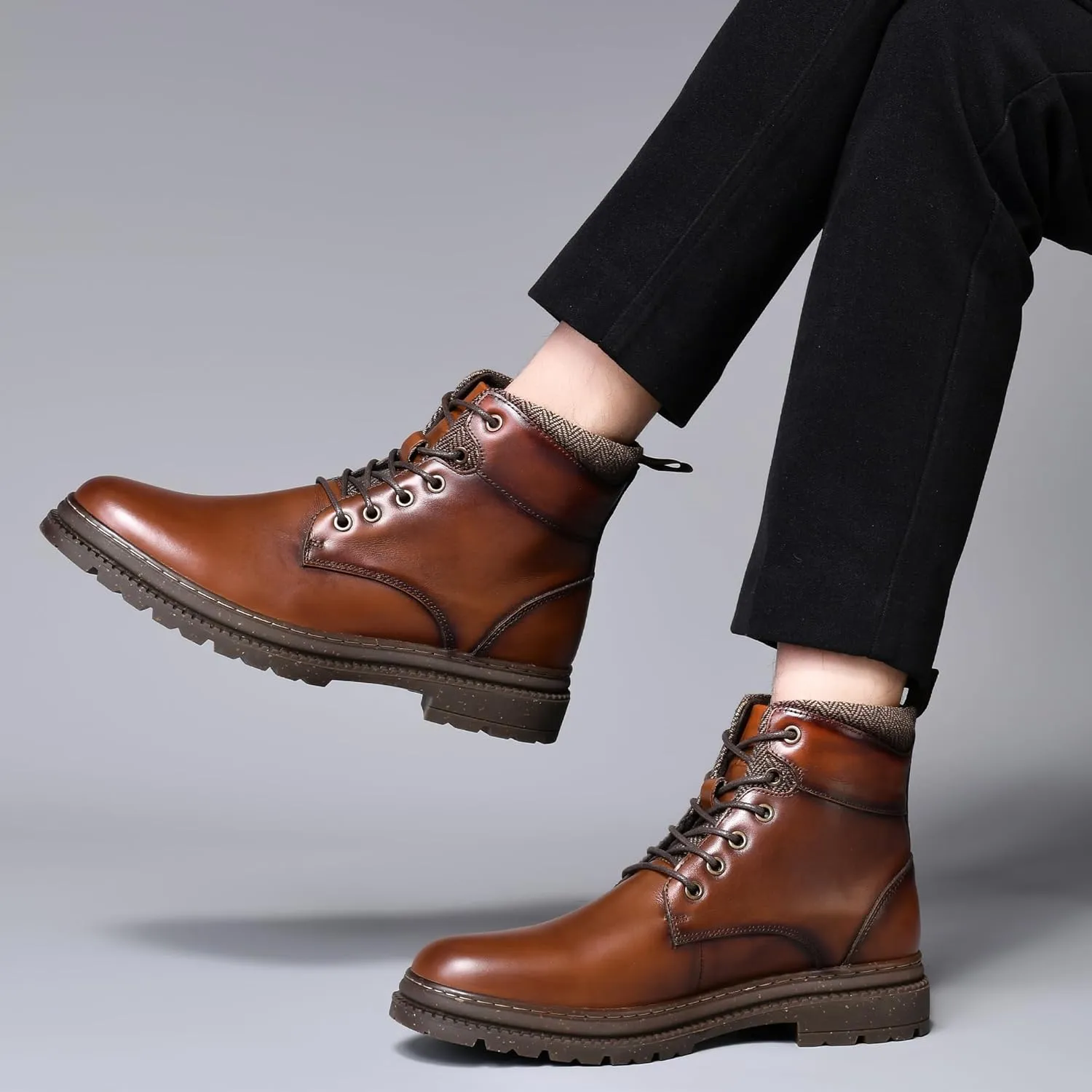 Arkbird Men's Leather Chukka Dress Boots - Casual Mid-Top Oxford Chelsea Boot Business Work Shoes for Men