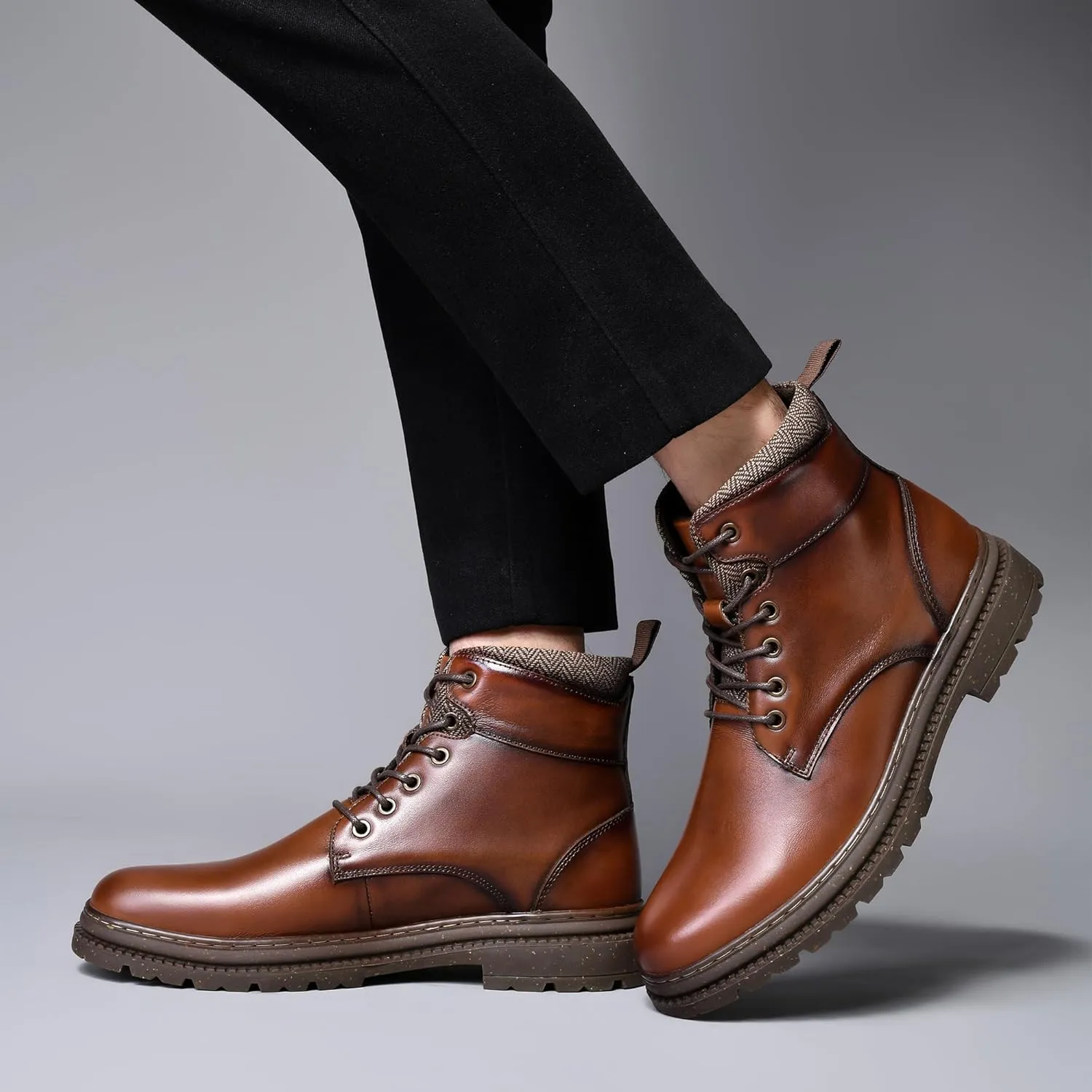 Arkbird Men's Leather Chukka Dress Boots - Casual Mid-Top Oxford Chelsea Boot Business Work Shoes for Men