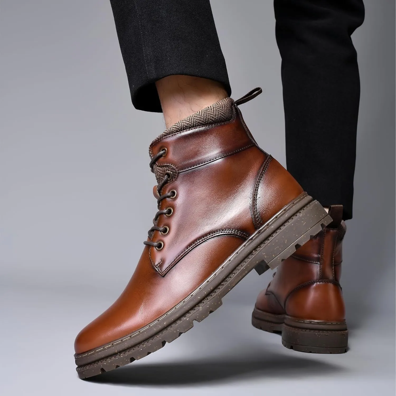 Arkbird Men's Leather Chukka Dress Boots - Casual Mid-Top Oxford Chelsea Boot Business Work Shoes for Men