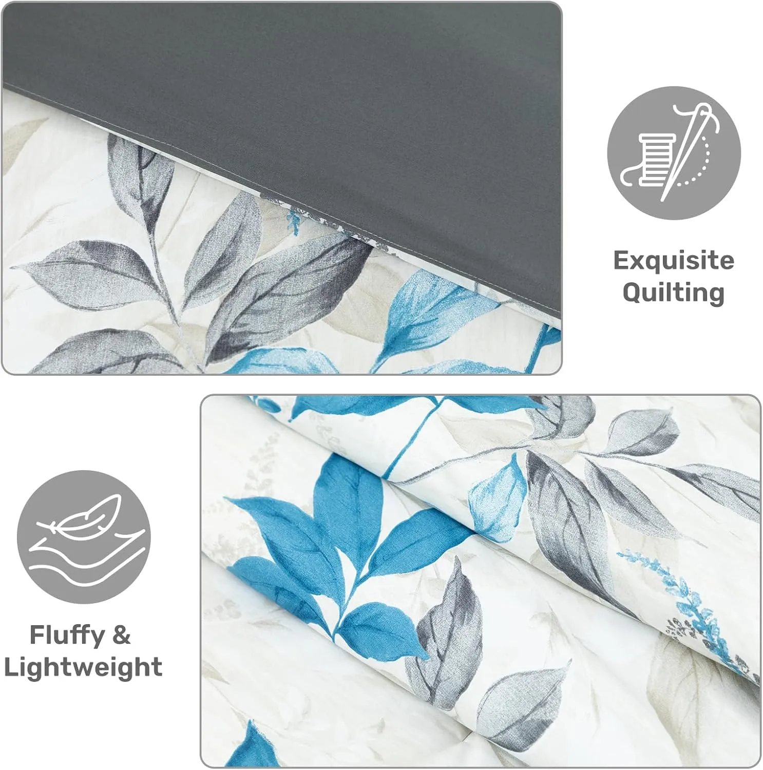 ARTALL Twin Comforter Set, 5pcs Bed in a Bag Comforter Twin Size, Botanical Floral Print Soft All Season Bedding Set Twin with Comforter, Sheet Set, Fitted Set, Pillowcases & Shams, Grey and Teal