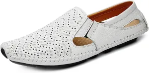Asifn Mens Leather Driving Loafer Lightweight Slip-on Breathable Walking Boat Shoes Flat Slippers Outdoor Moccasin