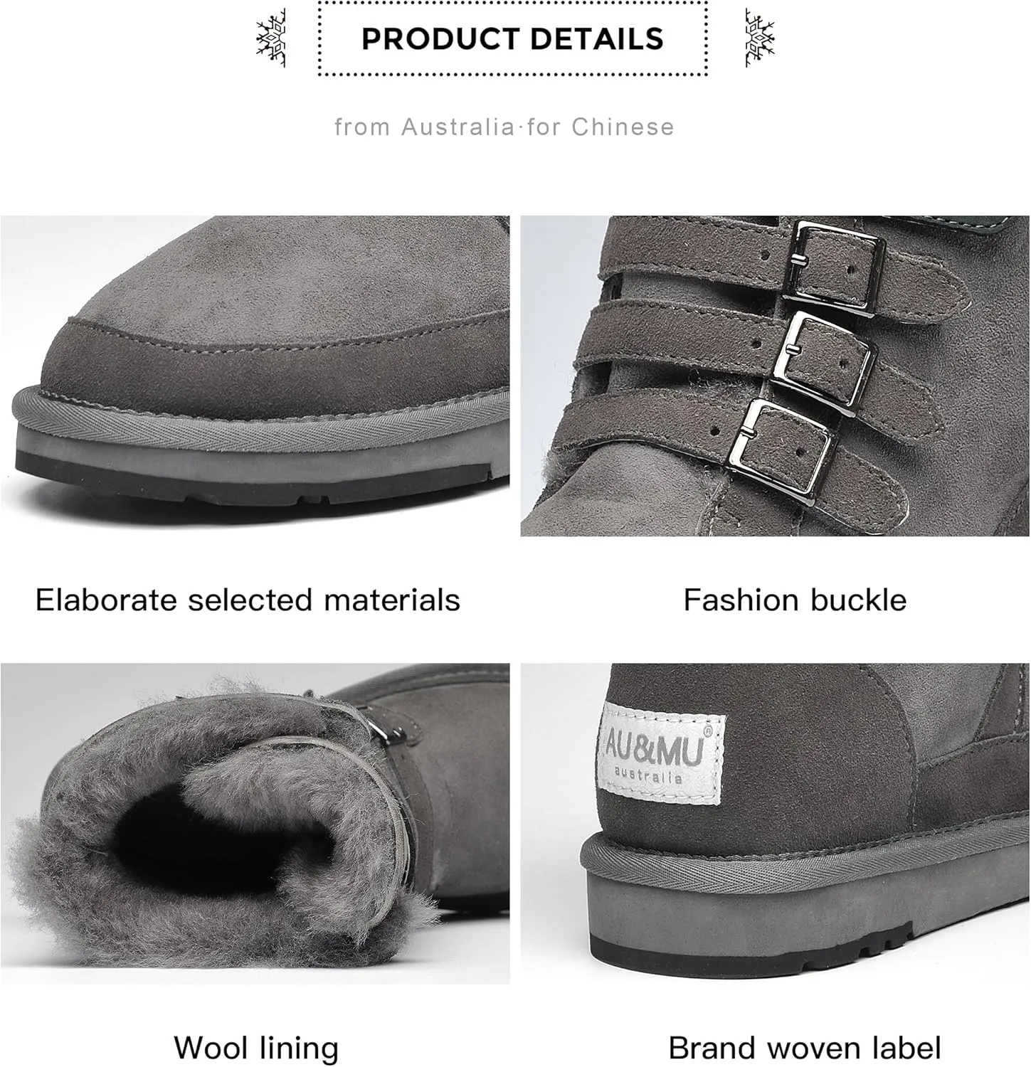 AU&MU Aumu Womens Shearling Leather Sheepskin Classic Lace up Mid Calf Flat Fur Winter Snow Boots…