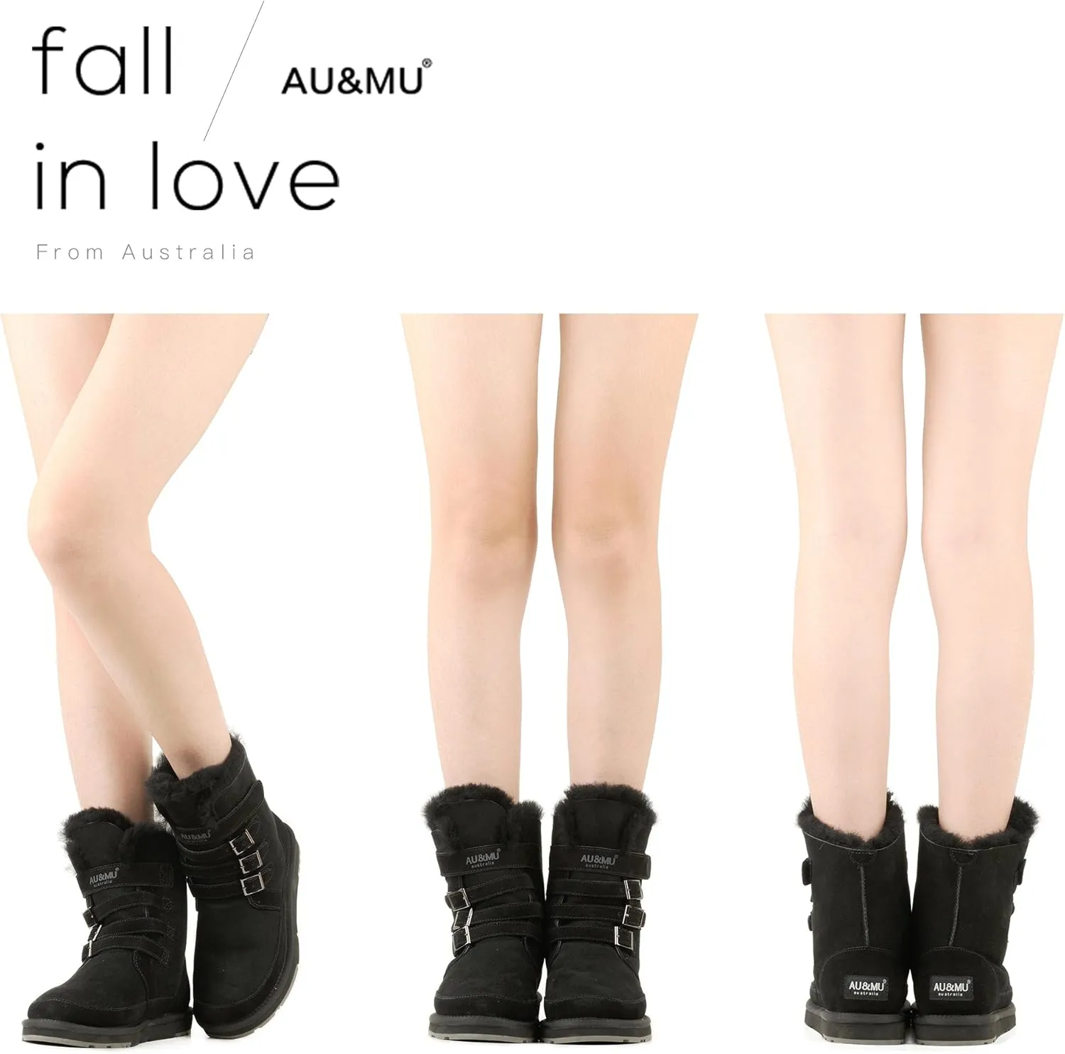 AU&MU Aumu Womens Shearling Leather Sheepskin Classic Lace up Mid Calf Flat Fur Winter Snow Boots…