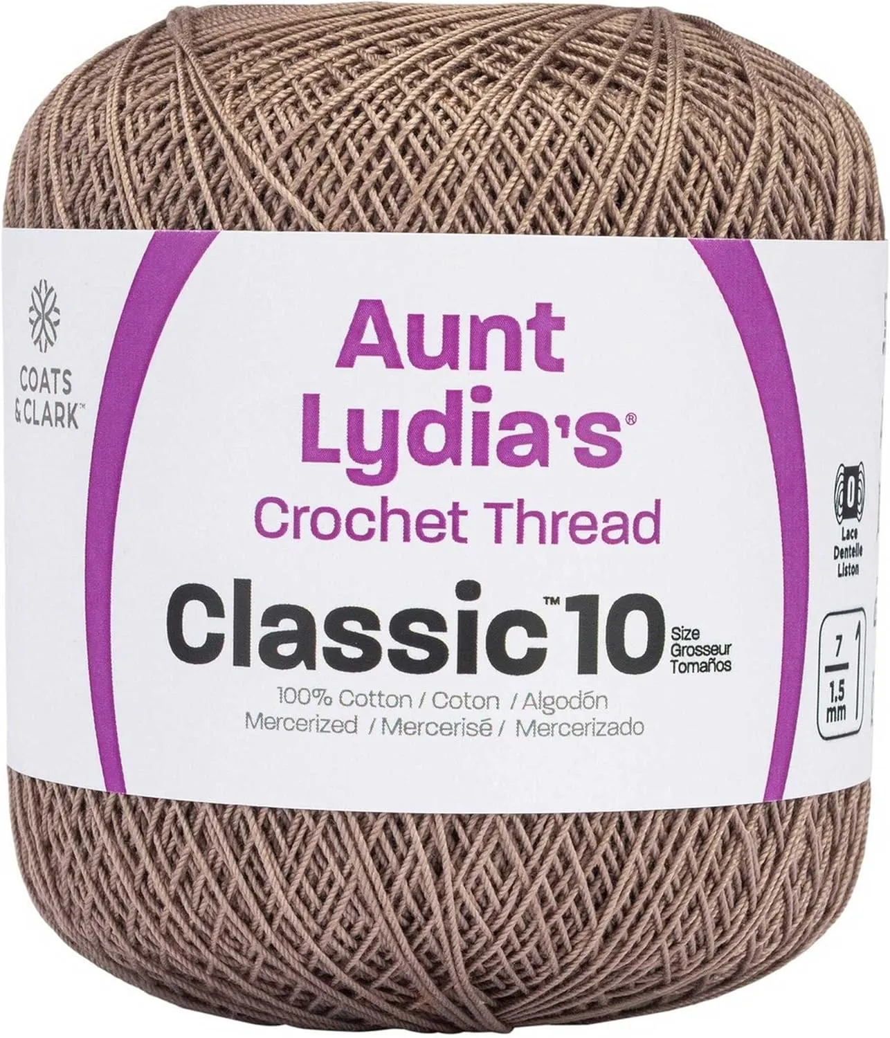 Aunt Lydia's Classic Crochet Thread Size 10 Taupe Clair 154-8550 (3-Skeins) Same Dye Lot Size 10 Soft 100% Mercerized Cotton with Project Bag