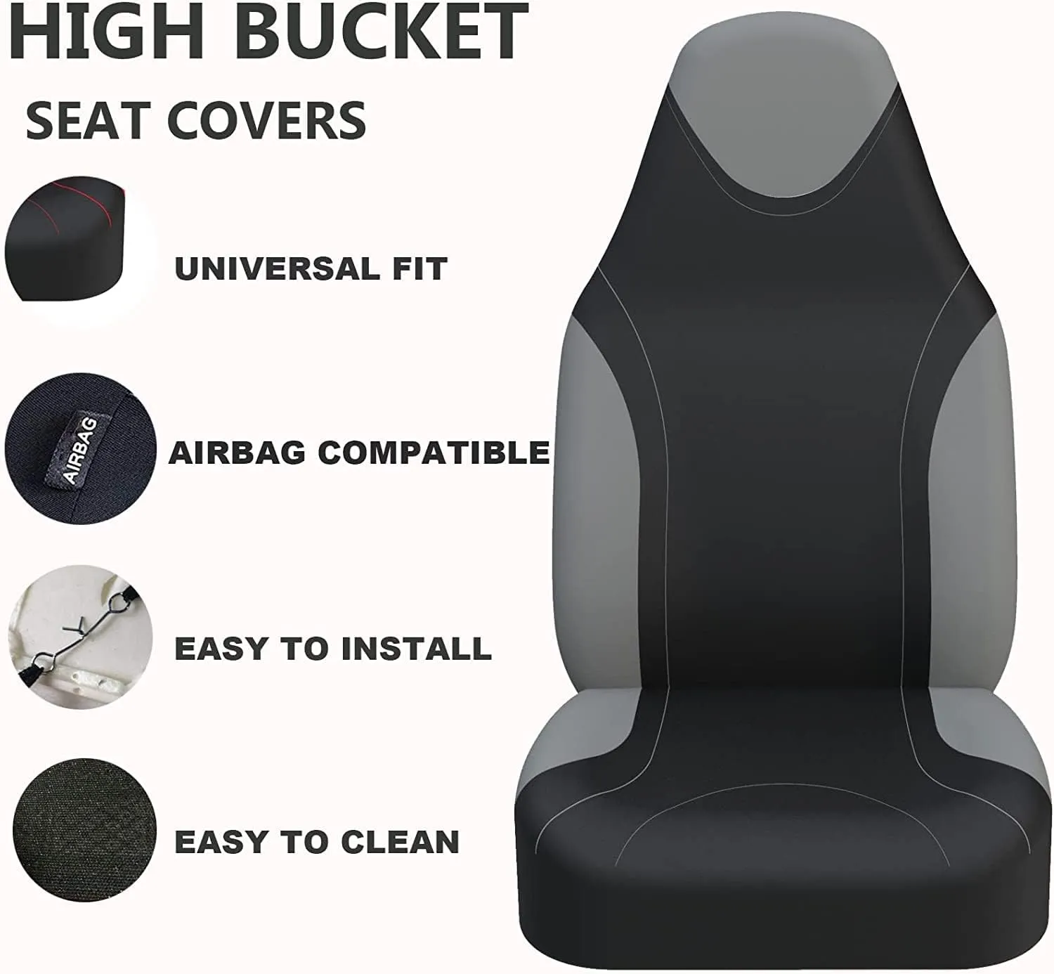 AUTOYOUTH 2PC Racing Style Integrated Front Bucket Seat Cover Flat Cloth Two Tone Colors Auto Accessories Universal Fits for Most Cars, SUV, Truck