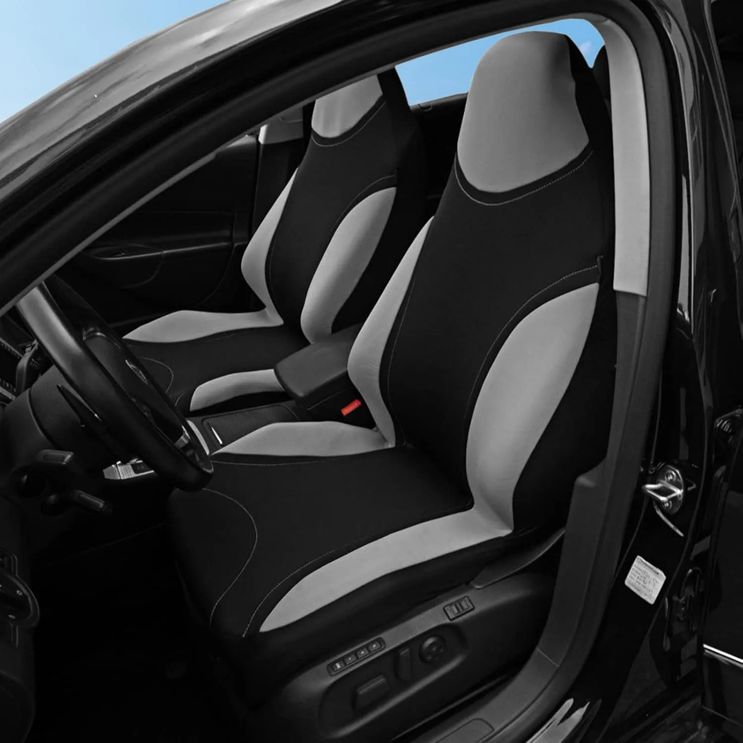 AUTOYOUTH 2PC Racing Style Integrated Front Bucket Seat Cover Flat Cloth Two Tone Colors Auto Accessories Universal Fits for Most Cars, SUV, Truck