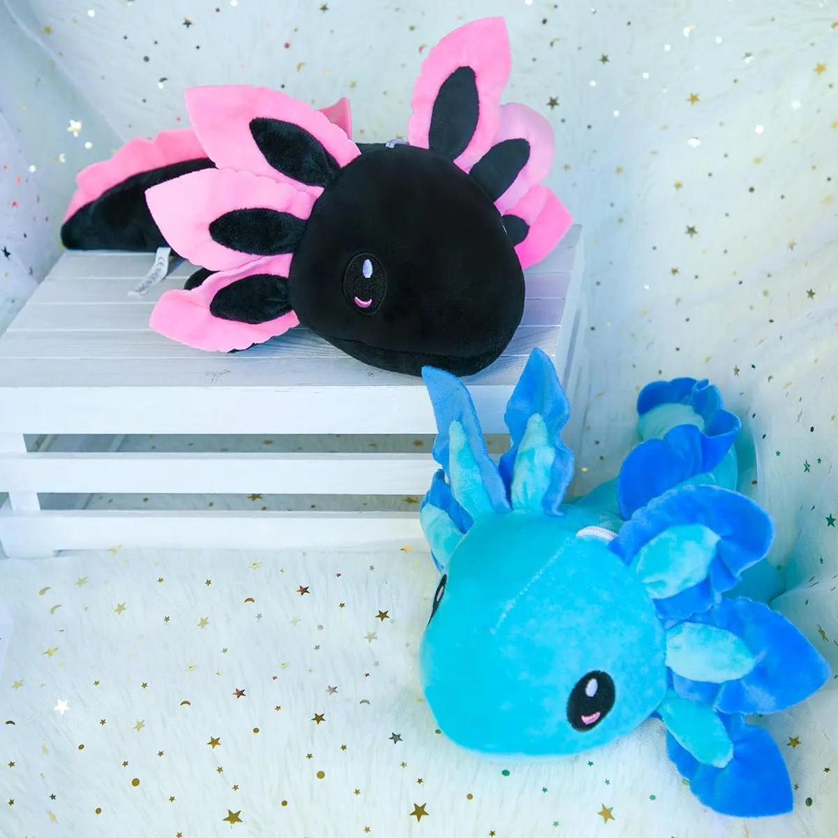 Axolotl Plush Toy,14" Axolotl Stuffed Animal,Salamander Axolotl Plush Doll Gifts for Boys Girls Birthday Christmas, New Year (Blue Black)
