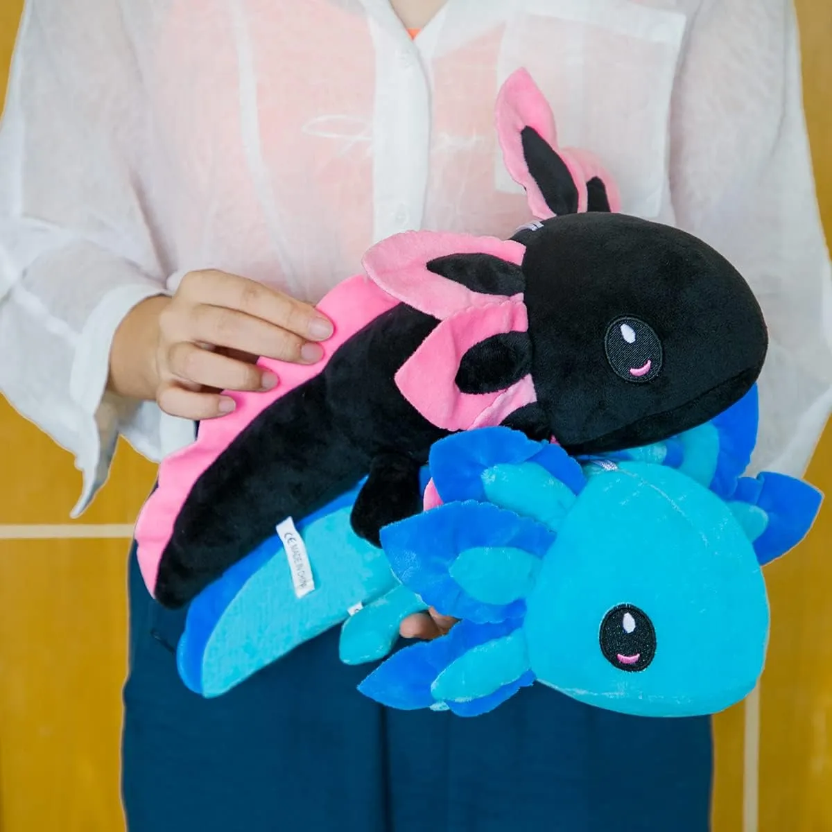 Axolotl Plush Toy,14" Axolotl Stuffed Animal,Salamander Axolotl Plush Doll Gifts for Boys Girls Birthday Christmas, New Year (Blue Black)