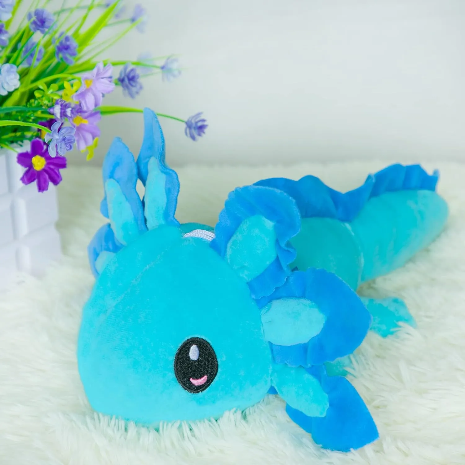 Axolotl Plush Toy,14" Axolotl Stuffed Animal,Salamander Axolotl Plush Doll Gifts for Boys Girls Birthday Christmas, New Year (Blue Black)