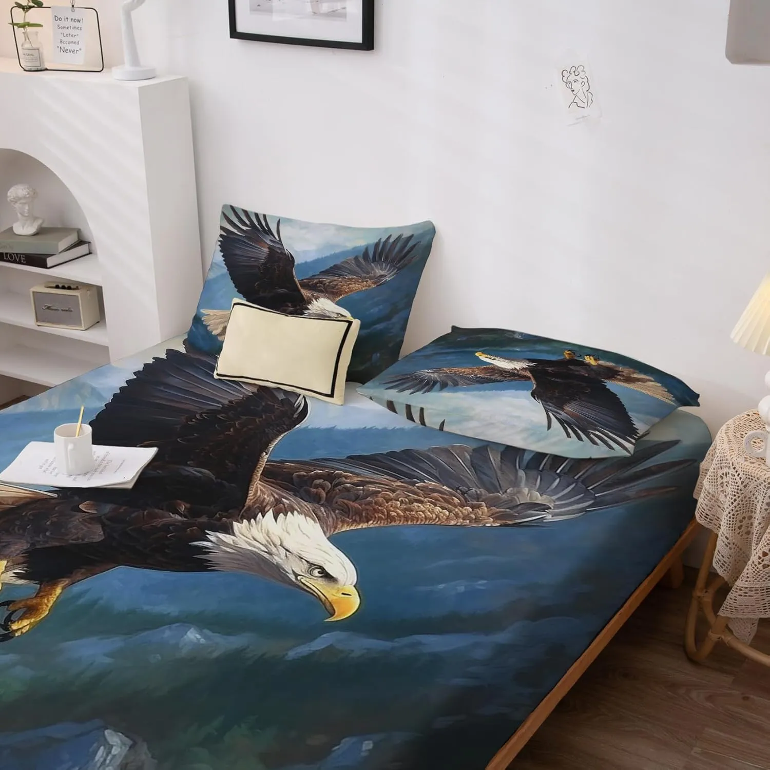 Bald Eagle Sheets Twin Sheet Set - 3D Bird Animal Bed Sheets & Bedroom Decor - Soft Breathable Microfiber Deep Pocket Patterned Bedding Sheets & Pillowcases L-&126
