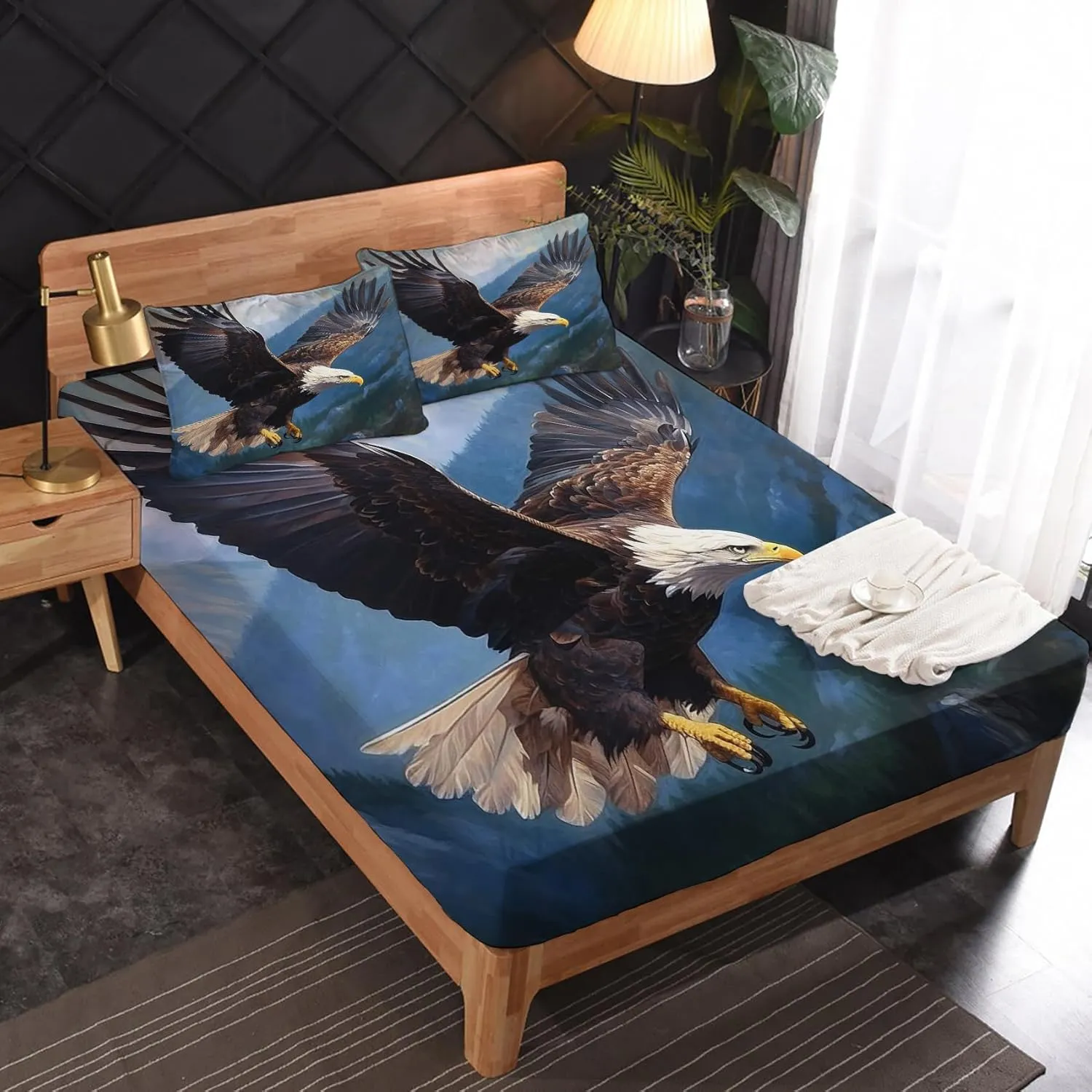 Bald Eagle Sheets Twin Sheet Set - 3D Bird Animal Bed Sheets & Bedroom Decor - Soft Breathable Microfiber Deep Pocket Patterned Bedding Sheets & Pillowcases L-&126