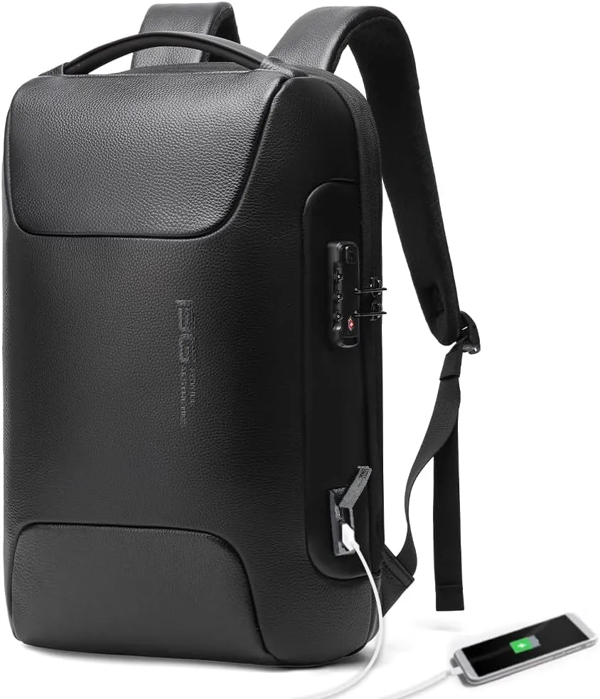 BANGE Genuine Leather Laptop Backpack Fits 15.6 Inch,Anti Theft Business Back Pack with TSA Lock, Office Work Backpack with USB3.0 Charging Port for Men and Women…