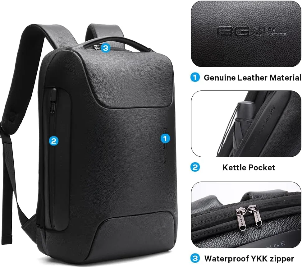 BANGE Genuine Leather Laptop Backpack Fits 15.6 Inch,Anti Theft Business Back Pack with TSA Lock, Office Work Backpack with USB3.0 Charging Port for Men and Women…
