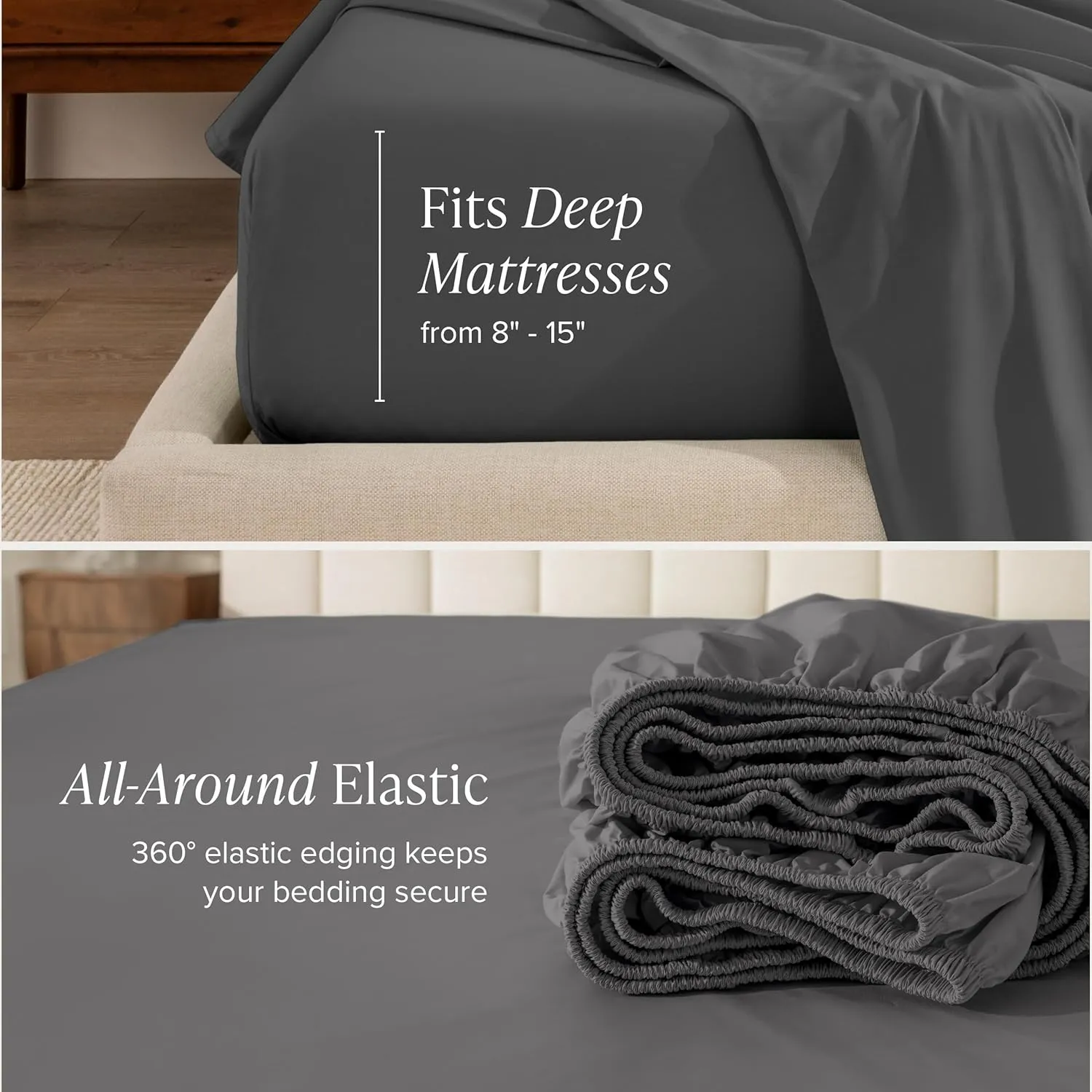 Bare Home 100% Organic Cotton Twin XL Sheet Set - Crisp Percale Weave - 260 Thread Count - Lightweight & Breathable - Bedding Sheets & Pillowcases (Twin XL, Grey)