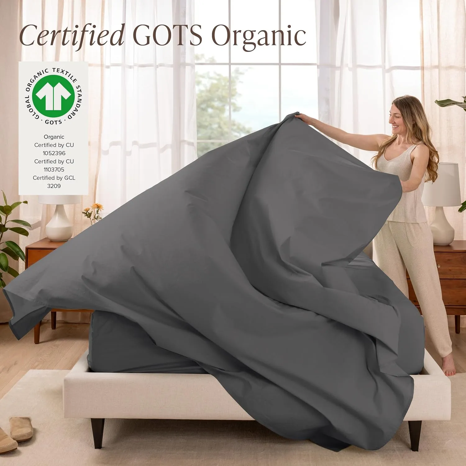Bare Home 100% Organic Cotton Twin XL Sheet Set - Crisp Percale Weave - 260 Thread Count - Lightweight & Breathable - Bedding Sheets & Pillowcases (Twin XL, Grey)