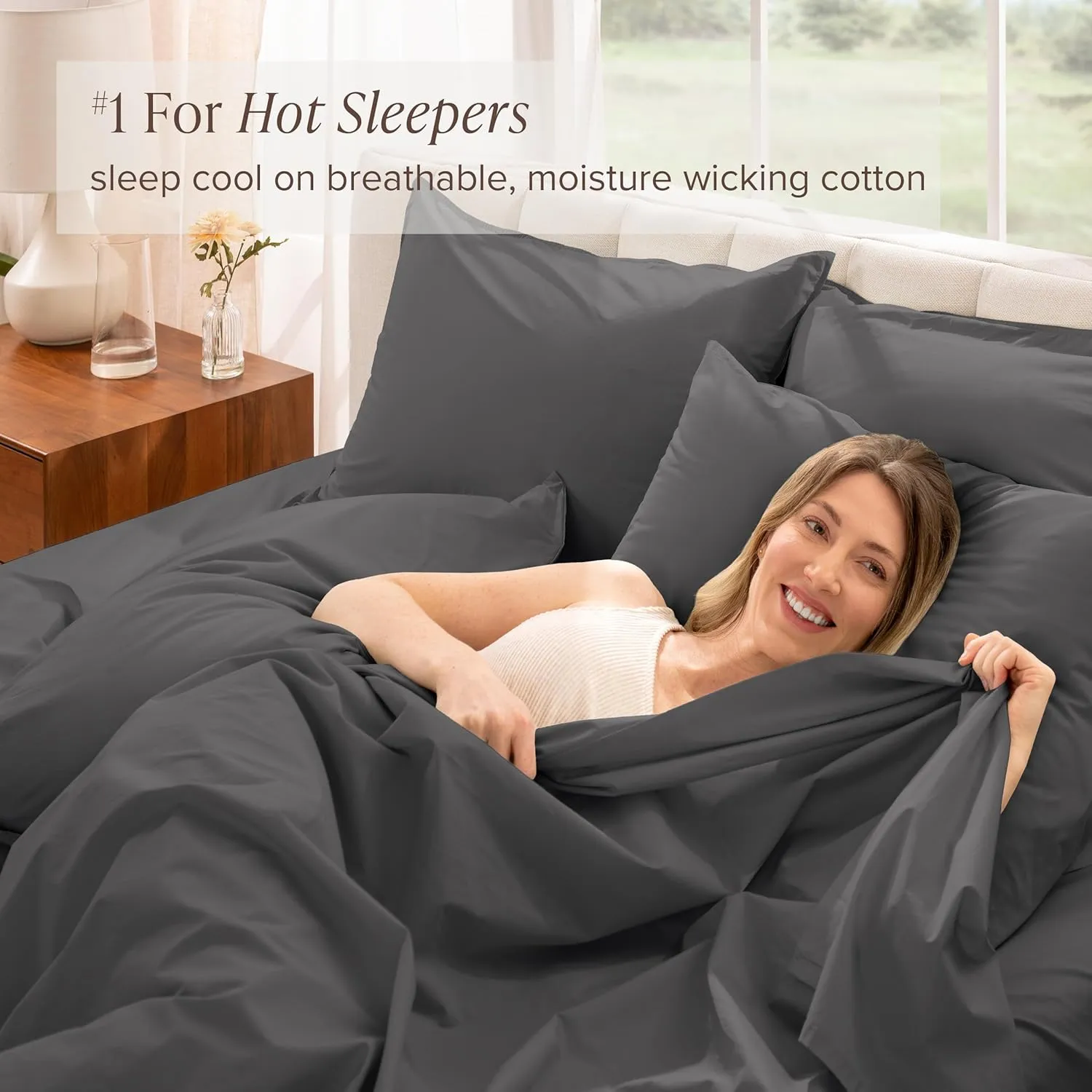 Bare Home 100% Organic Cotton Twin XL Sheet Set - Crisp Percale Weave - 260 Thread Count - Lightweight & Breathable - Bedding Sheets & Pillowcases (Twin XL, Grey)