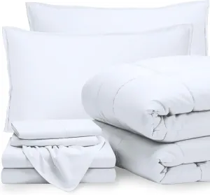 Bare Home Bed-in-A-Bag 7 Piece Comforter & Sheet Set - Queen - Goose Down Alternative - Ultra-Soft 1800 Premium - Bedding Set (Queen, White/White)