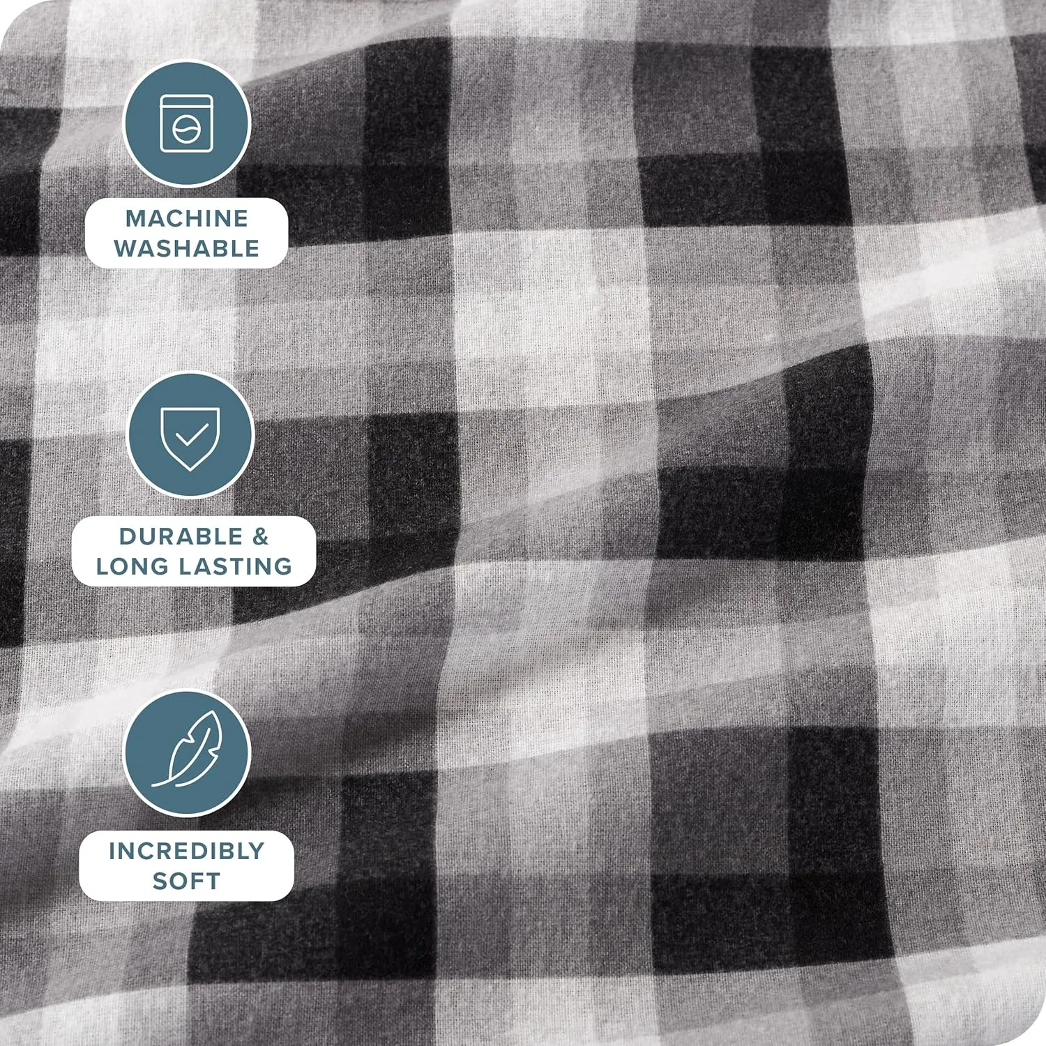 Bare Home Flannel Sheet Set Prints, 100% Cotton, Velvety Soft Heavyweight - Double Brushed for Softness & Comfort - Deep Pocket - Bed Sheets (Queen, Oliver Plaid - Grey)