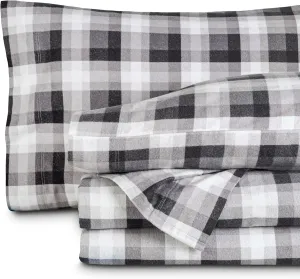 Bare Home Flannel Sheet Set Prints, 100% Cotton, Velvety Soft Heavyweight - Double Brushed for Softness & Comfort - Deep Pocket - Bed Sheets (Queen, Oliver Plaid - Grey)