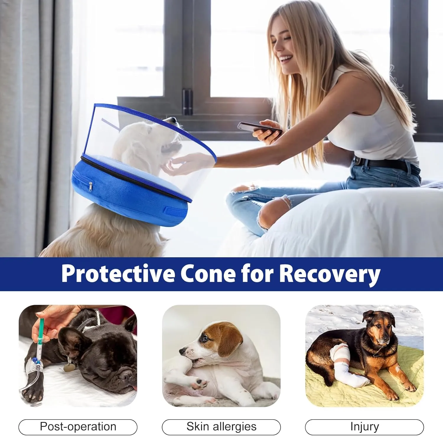 BARKLESS Inflatable Dog Cone, Soft Dog Donut Collar After Surgery, 2-in-1 Inflatable Collar with Detachable Anti-Licking Shield, Patented Donut Cone for Large Breeds to Stop Licking Wounds