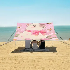 Beach Shade Tent with UPF50  UV Protection,Capybara Summer Floral Lightweight Camping Sun Shelter for Outdoor,Camping Trips, Fishing, Backyard,Picnics,Easy Set Up and Carry 9x10.5 FT
