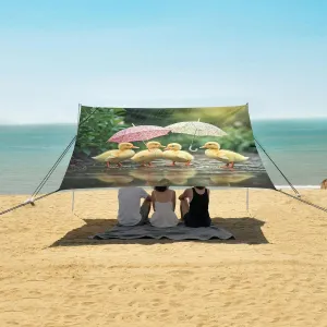 Beach Shade Tent with UPF50  UV Protection,Ducklings Holding Umbrellas Lightweight Camping Sun Shelter for Outdoor,Camping Trips, Fishing, Backyard,Picnics,Easy Set Up and Carry 9x10.5 FT