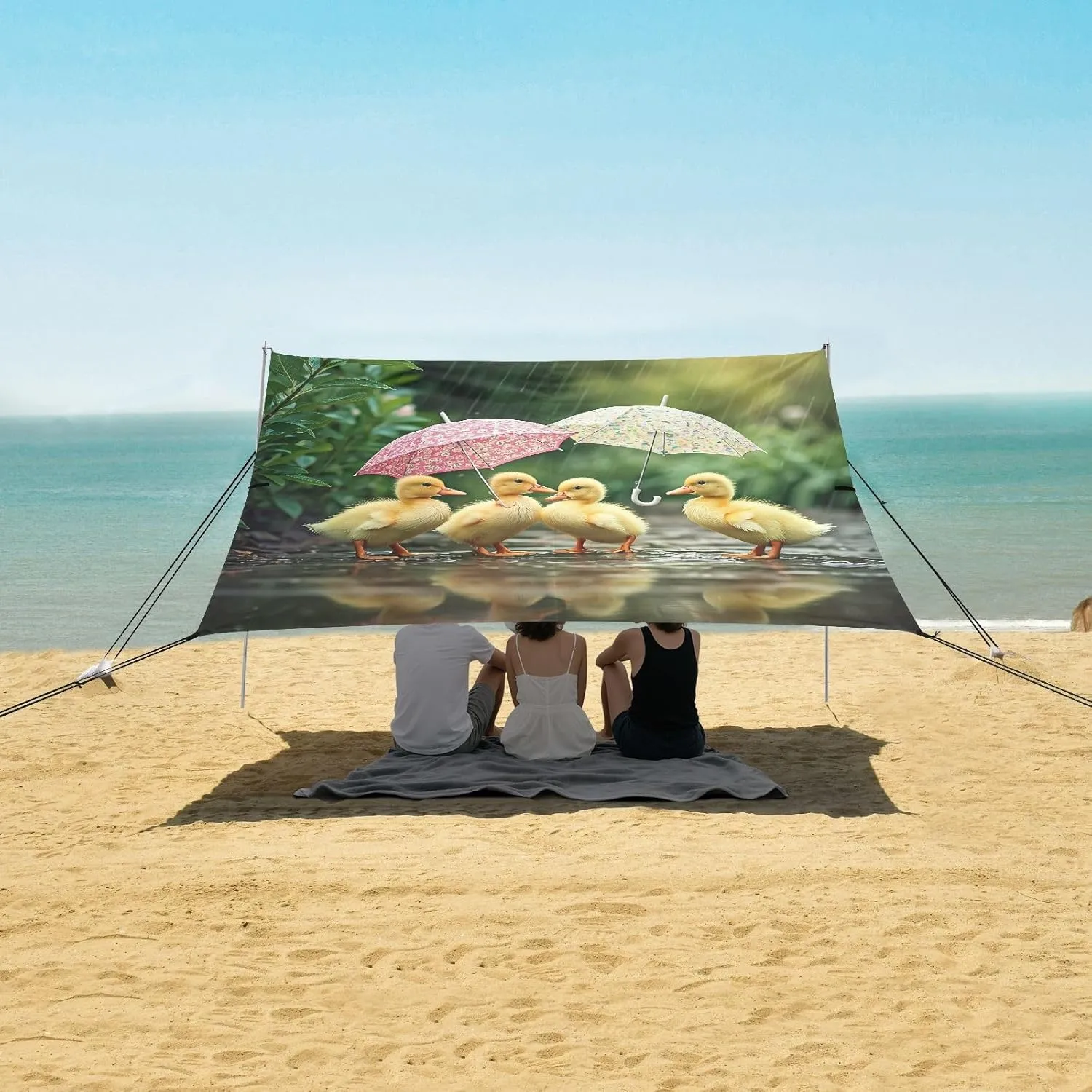 Beach Shade Tent with UPF50  UV Protection,Ducklings Holding Umbrellas Lightweight Camping Sun Shelter for Outdoor,Camping Trips, Fishing, Backyard,Picnics,Easy Set Up and Carry 9x10.5 FT
