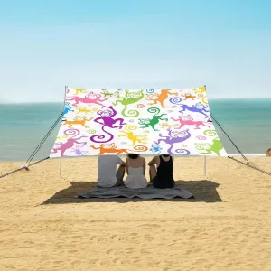 Beach Shade Tent with UPF50  UV Protection,Seamless Pattern Background with Monkeys Lightweight Camping Sun Shelter for Outdoor,Camping Trips, Fishing, Backyard,Picnics,Easy Set Up and Carry 9x1