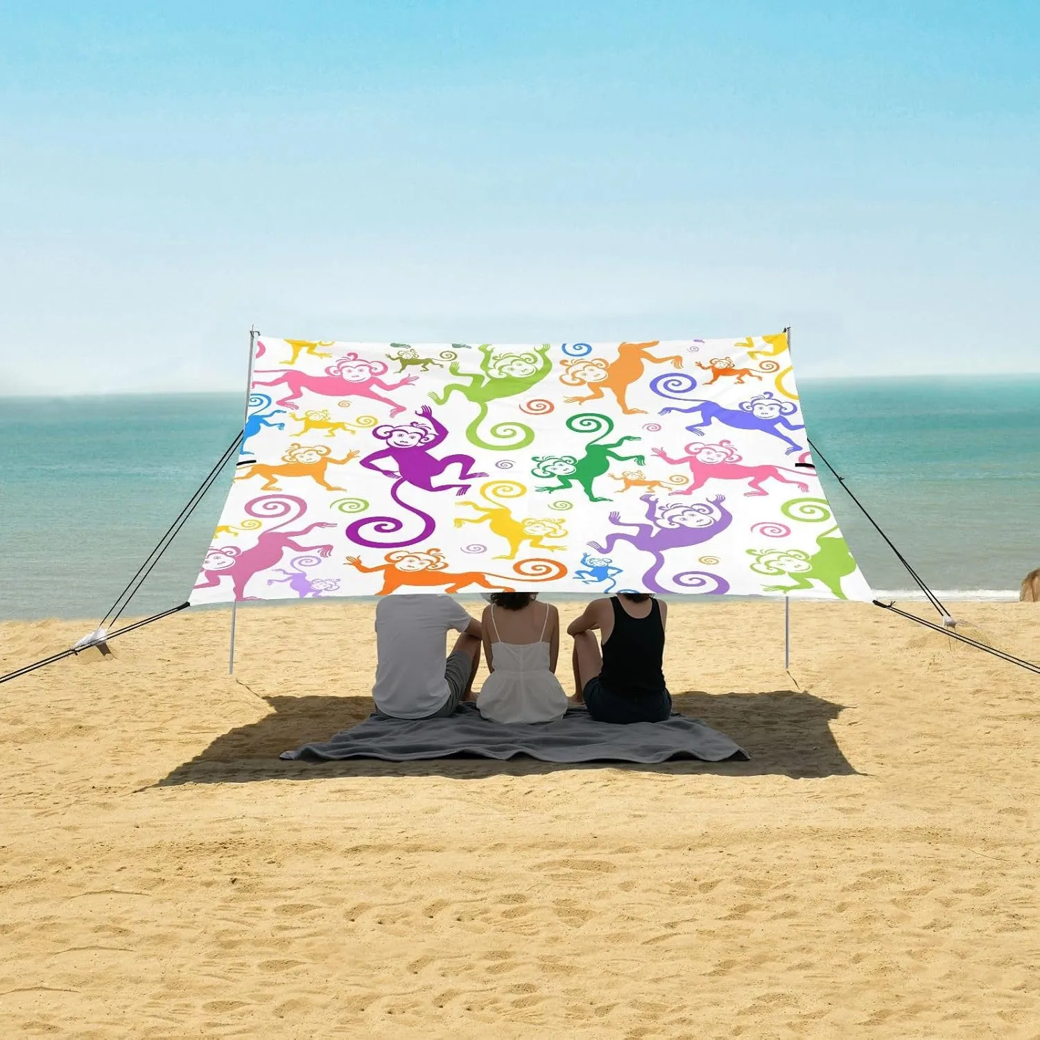 Beach Shade Tent with UPF50  UV Protection,Seamless Pattern Background with Monkeys Lightweight Camping Sun Shelter for Outdoor,Camping Trips, Fishing, Backyard,Picnics,Easy Set Up and Carry 9x1