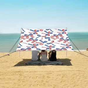 Beach Shade Tent with UPF50  UV Protection,Us Flag with Bows Pattern Lightweight Camping Sun Shelter for Outdoor,Camping Trips, Fishing, Backyard,Picnics,Easy Set Up and Carry 9x10.5 FT