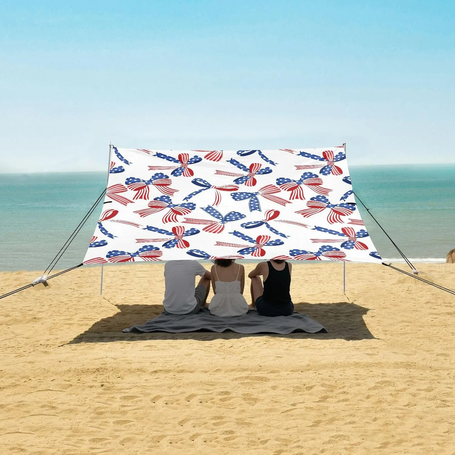 Beach Shade Tent with UPF50  UV Protection,Us Flag with Bows Pattern Lightweight Camping Sun Shelter for Outdoor,Camping Trips, Fishing, Backyard,Picnics,Easy Set Up and Carry 9x10.5 FT