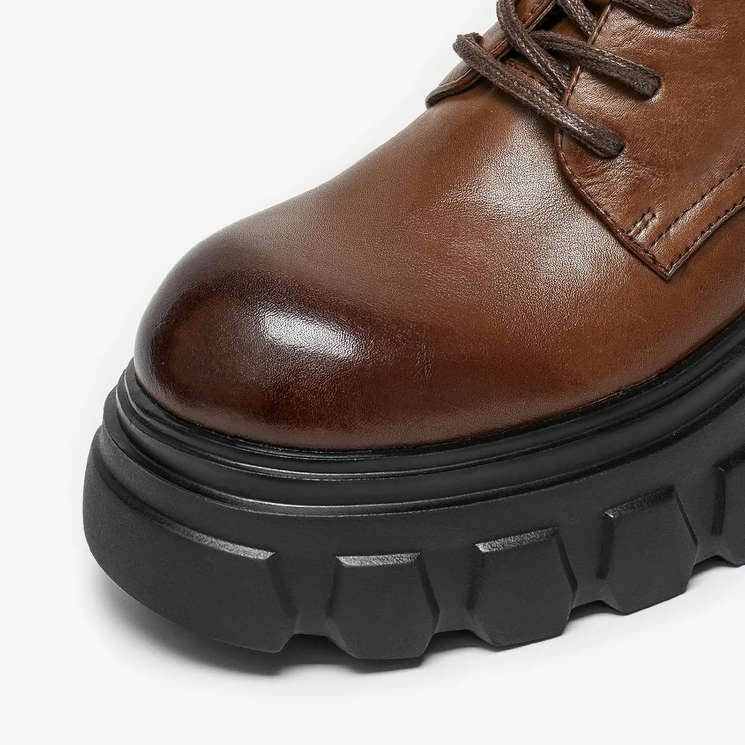 BEAU TODAY Platform Oxfords for Women, Oxford Shoes for Women,Chunky Cow Leather Lace up Dress Shoes,Fashion Casual Comfort Brethable Ladies Handmade Oxford Shoes