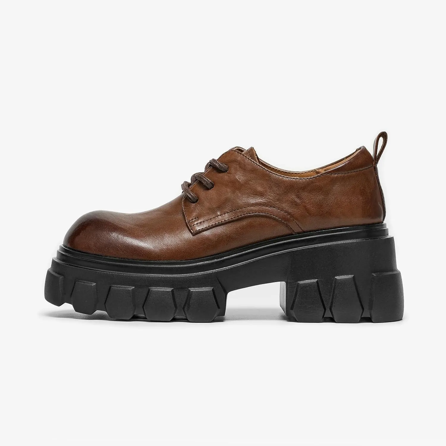 BEAU TODAY Platform Oxfords for Women, Oxford Shoes for Women,Chunky Cow Leather Lace up Dress Shoes,Fashion Casual Comfort Brethable Ladies Handmade Oxford Shoes