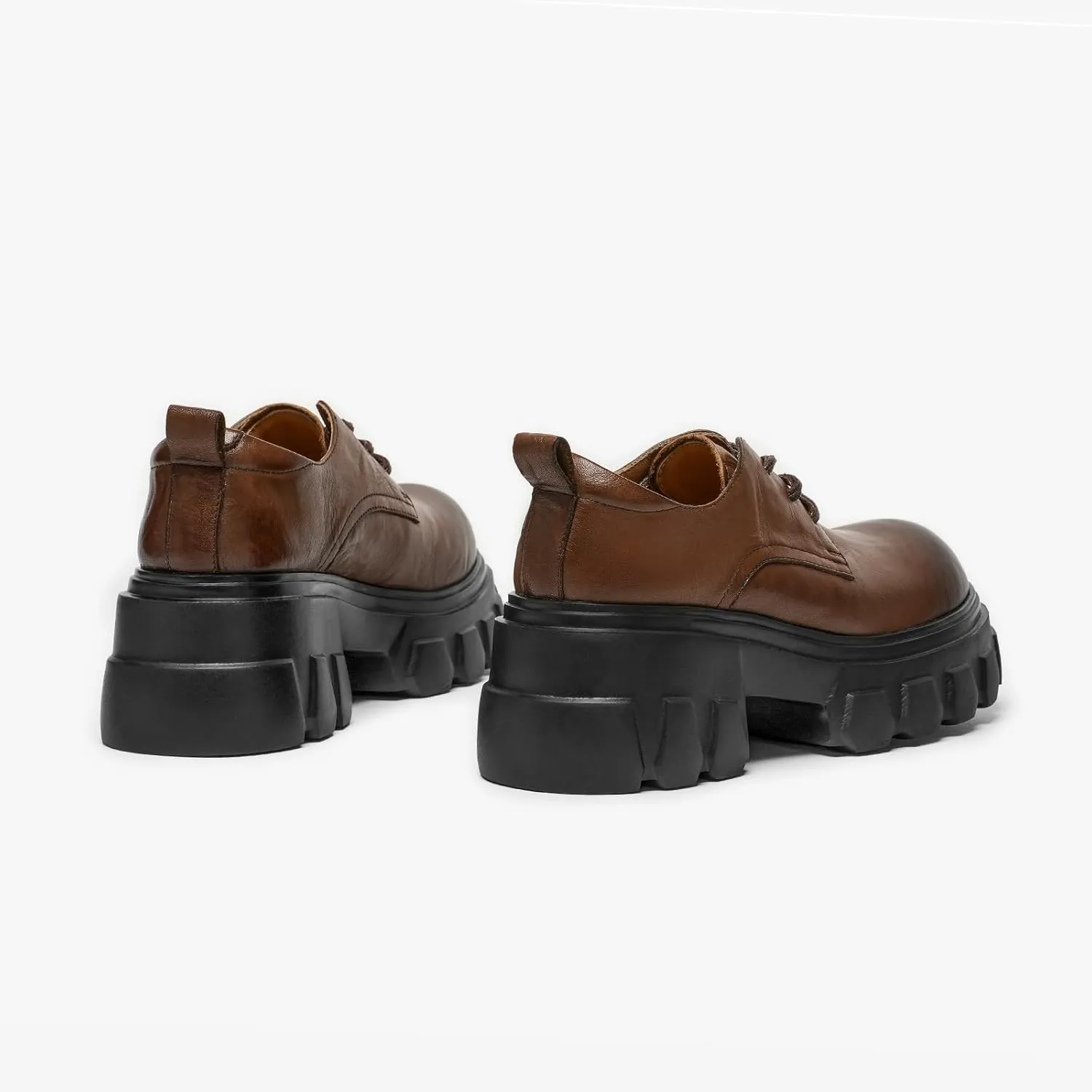 BEAU TODAY Platform Oxfords for Women, Oxford Shoes for Women,Chunky Cow Leather Lace up Dress Shoes,Fashion Casual Comfort Brethable Ladies Handmade Oxford Shoes
